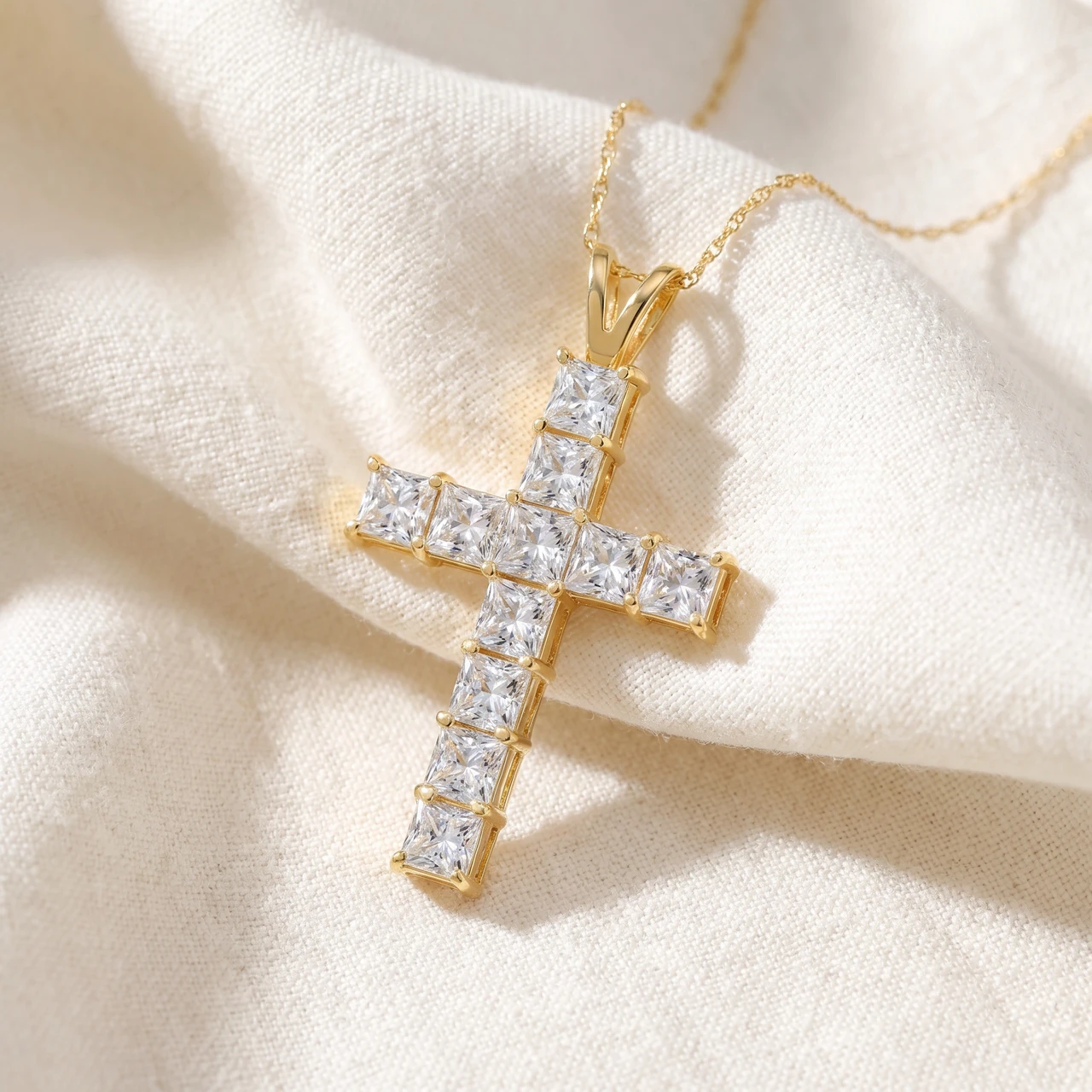 Glitter Diamond Cross Necklace 5mm 46cm｜Taktakanindahpermai.com